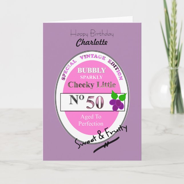 Novelty 50th Milestone Birthday Funny Wine Label Card (Front)