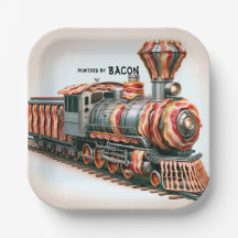 Novelty Bacon Themed Train Paper Plates