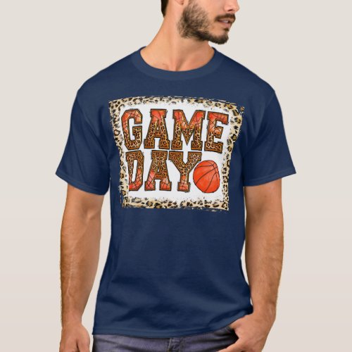Novelty Basketball Game Day Vibes Leopard T_Shirt