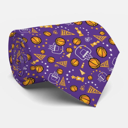 Novelty Basketball Purple  Gold Neck Tie