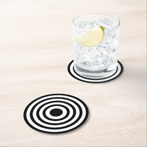 Novelty Black and White Bullseyes Circles Round Paper Coaster