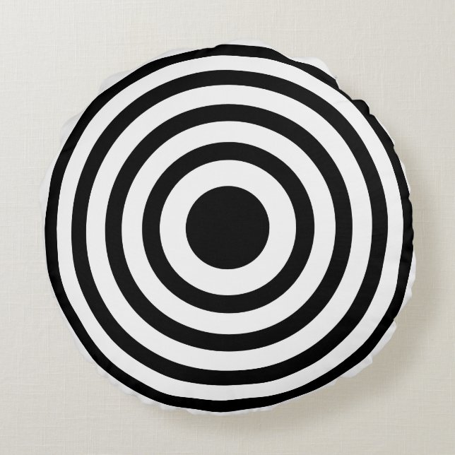 Novelty Black and White Bullseyes Circles Round Pillow (Back)