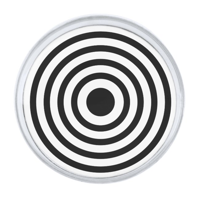 Novelty Black and White Bullseyes Circles Silver Finish Lapel Pin (Front)