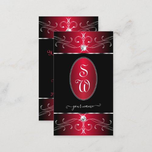 Novelty Black Red Ornate Ornaments Jewels Initials Business Card