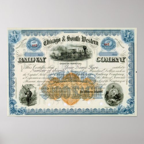 Novelty Chicago  South Western Stock Certificate Poster