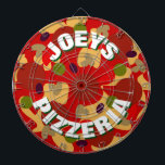 Novelty custom pepperoni pizza dartboard design<br><div class="desc">Novelty custom pepperoni pizza dartboard game. Funny fast food theme dart board design with personalized name. Cool wall decor for real men's man cave, pizzeria, italian restaurant, bar, pub, dorm room, bedroom, kitchen, diner, cafe, office, shop, store, business, company etc. Personalizable with family name or humorous quote. Awesome Birthday gift...</div>