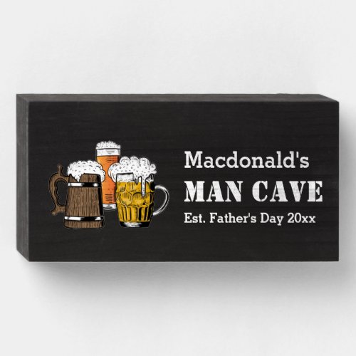 Novelty DADS MAN CAVE 3 Beers CUSTOMIZABLE Black Wooden Box Sign