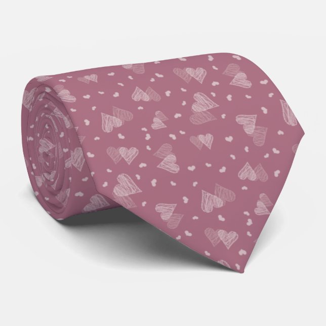 Novelty Dusty Rose Heart Neck Tie (Rolled)