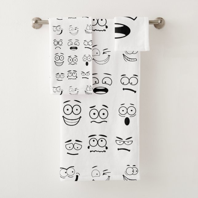 Novelty Emoji Face Expressions Pattern Bath Towel Set (Insitu)
