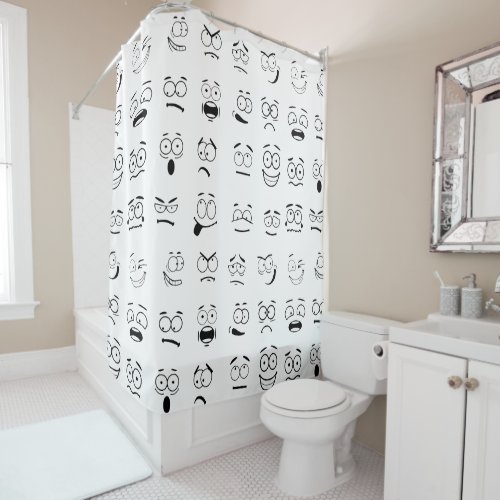 Novelty Emoji Face Expressions Pattern Shower Curtain