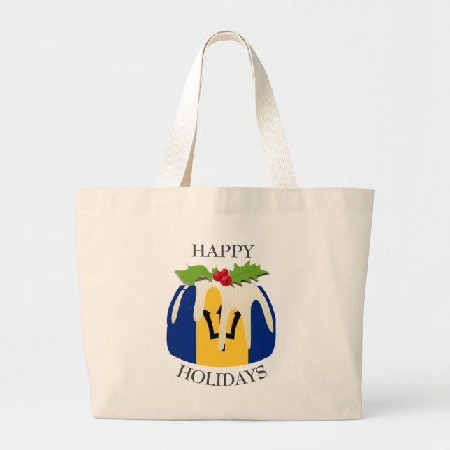 Novelty | Festive Pudding | BARBADOS FLAG Large Tote Bag (Front)