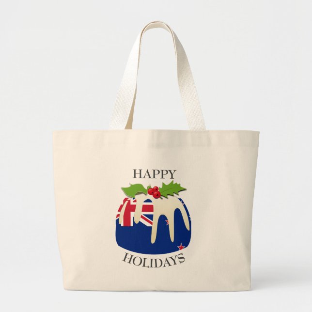 Novelty | Festive Pudding with | NEW ZEALAND FLAG Large Tote Bag (Front)