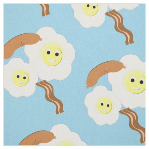 Novelty Fried Eggs Sausage Bacon Fun Print Fabric