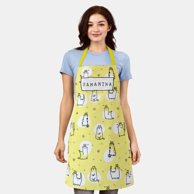 Novelty Funny Cute Kittens Pattern Personalized Apron (Worn)