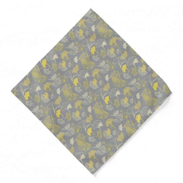 Novelty Ginkgo Gray and Yellow Pattern Bandana (Front)