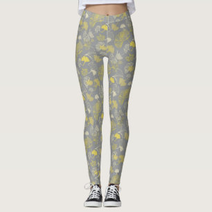 Novelty Ginkgo Gray and Yellow Pattern Leggings