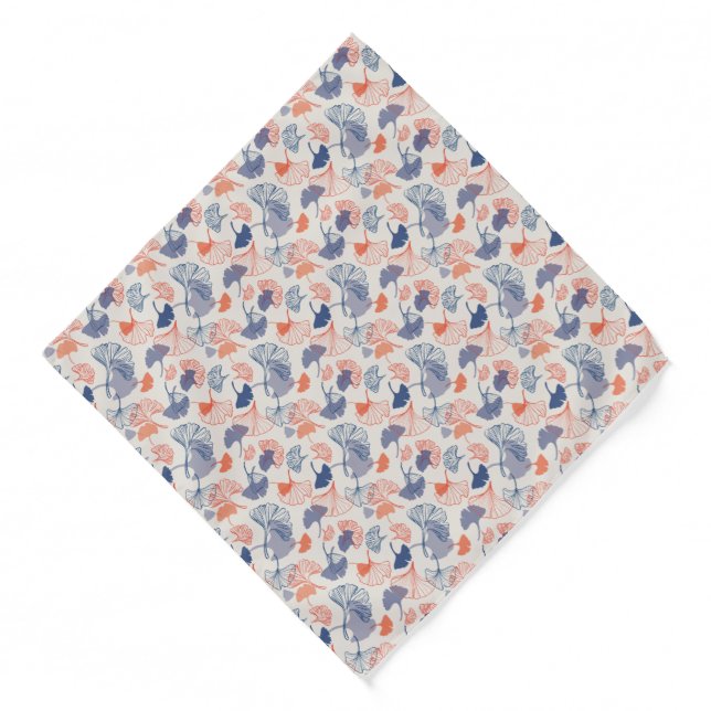 Novelty Ginkgo Navy Blue & Orange Pattern Bandana (Front)