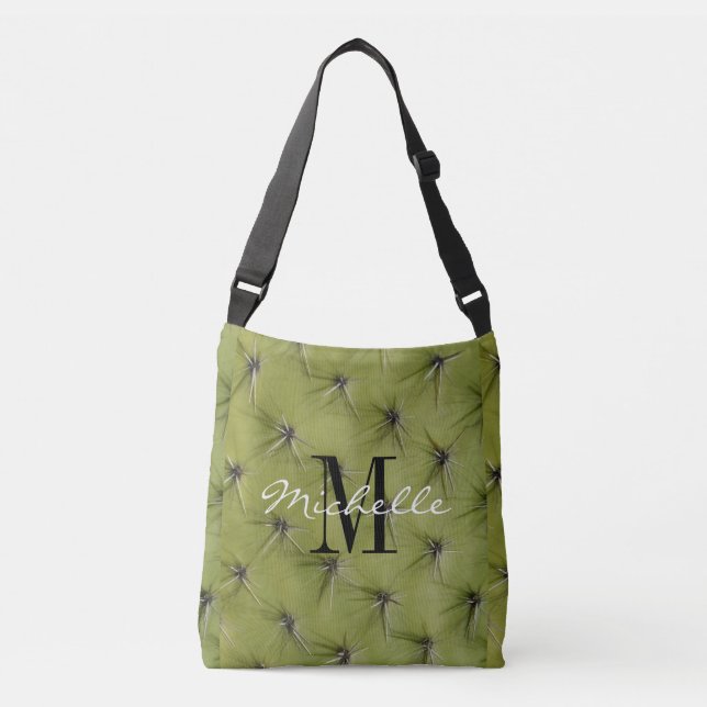 Novelty green cactus print custom cross body bag (Front)