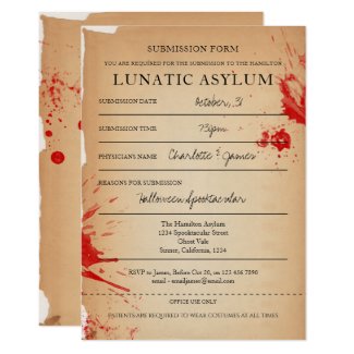Novelty Halloween Party Lunatic Asylum Invitation