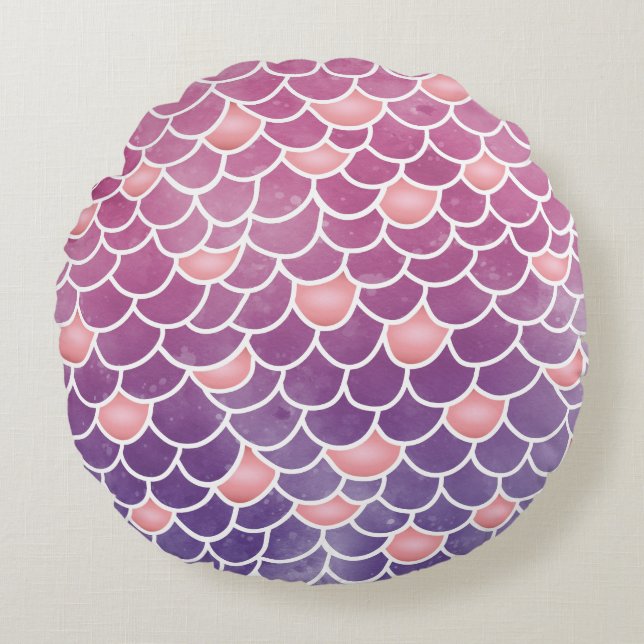 Novelty Mermaid Tail Scallop Pink & PurpleTextured Round Pillow (Front)