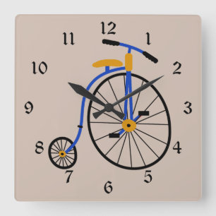 Novelty Old Fashioned Bike Blue Square Wall Clock