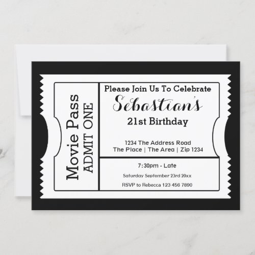 Novelty Party Admission Ticket Black And White Invitation