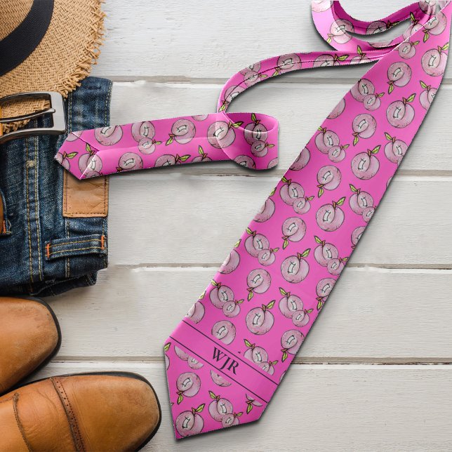Novelty Peaches Summer Bold Modern Initials Fun  Neck Tie (Creator Uploaded)