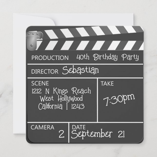 Novelty Personalized Movie Clapperboard Birthday Invitation (Front)