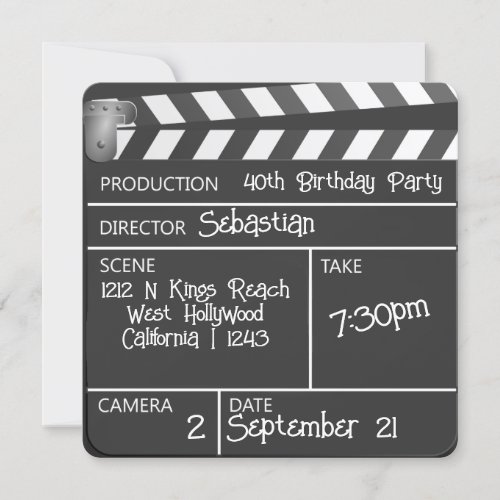 Novelty Personalized Movie Clapperboard Birthday Invitation