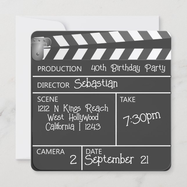 Novelty Personalized Movie Clapperboard Birthday Invitation (Front)