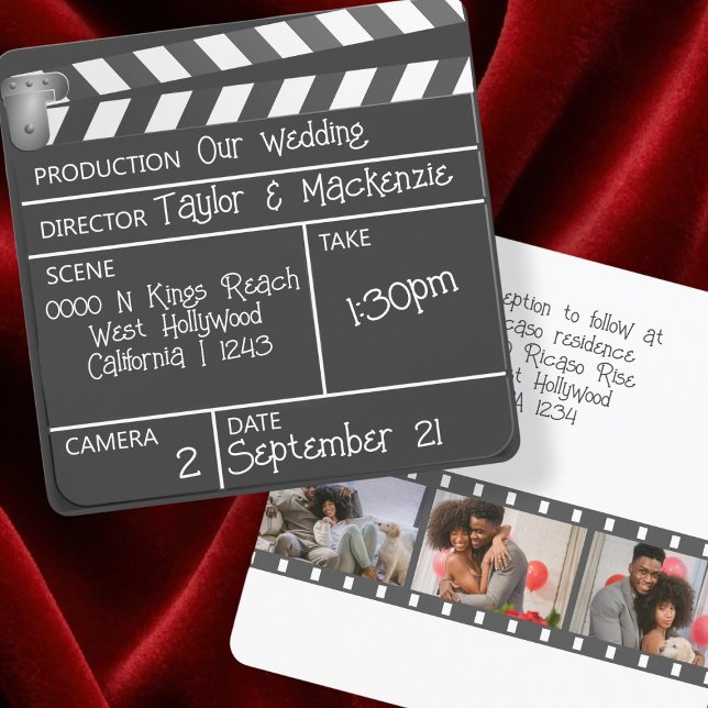 Novelty Personalized Movie Clapperboard Wedding Invitation (Novelty Personalized Movie Clapperboard Wedding Invitation by Ricaso. For the actor or film fan.)