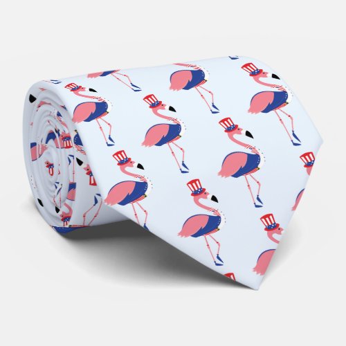 Novelty Pink Flamingo July 4th Holiday Neck Tie