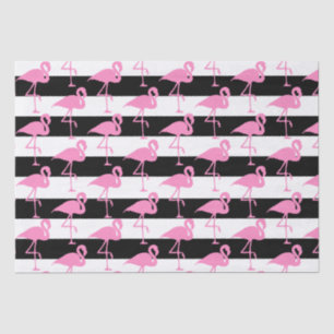 Novelty Pink Flamingos on Black and White Striped Tissue Paper