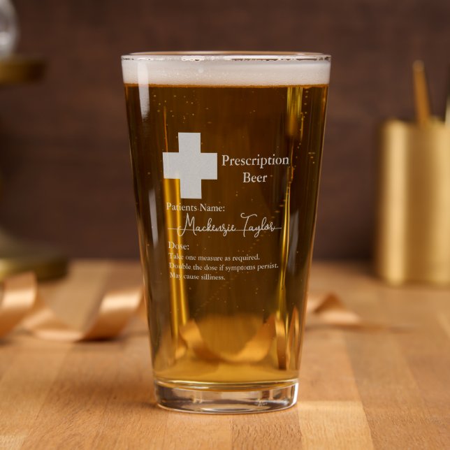 Novelty Prescription Drink Personalized Patient Pint Glass (Party)