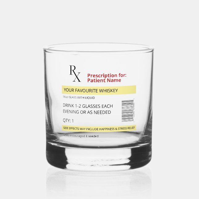 Novelty Prescription Whiskey Glass Customizable (Front)
