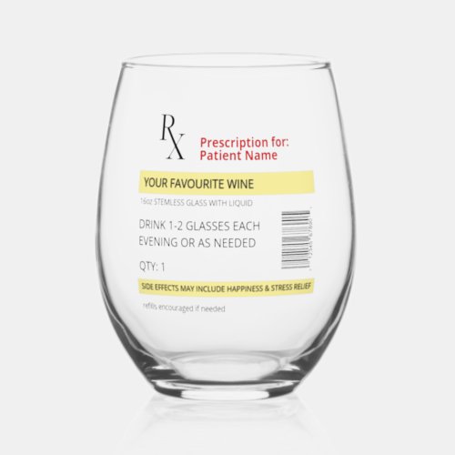 Novelty Prescription Wine Glass Customizable