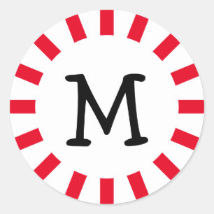 Novelty Red White Black Monogram Peppermint Candy Classic Round Sticker