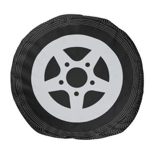Novelty round racing car tire pouf with metal rims