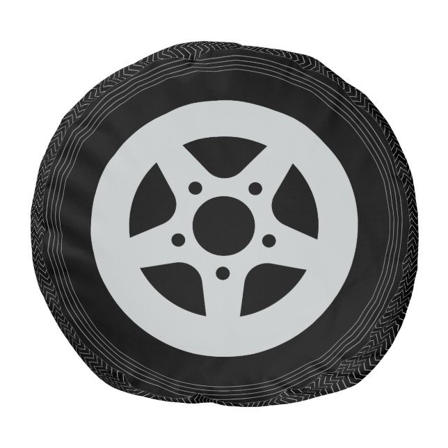 Novelty round racing car tire pouf with metal rims (Top)