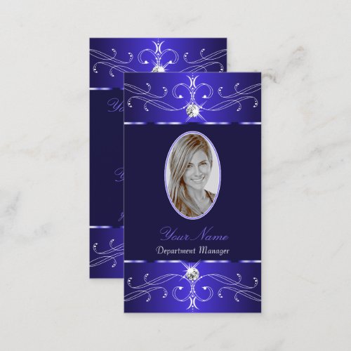 Novelty Royal Blue Ornate Ornaments Add Photo Chic Business Card
