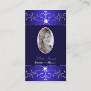 Novelty Royal Blue Ornate Ornaments Add Photo Chic Business Card