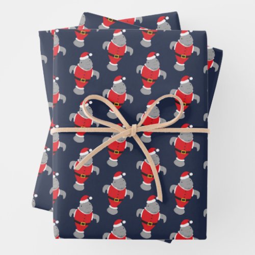 Novelty Santa Animal Manatee Christmas Wrapping Paper Sheets