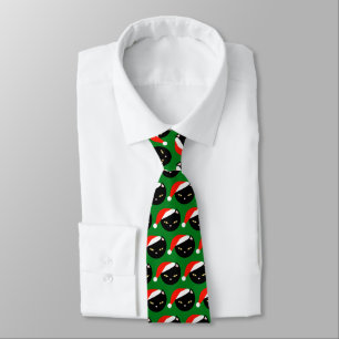 Novelty Santa Cat Pattern Dark Green Christmas Neck Tie
