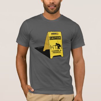 Novelty Sci-fi Caution Wet Floor Sign T-shirt by DangerMouthdesign at Zazzle