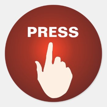 Novelty Stickers - Cartoon Finger Titled 'press' by DigitalDreambuilder at Zazzle