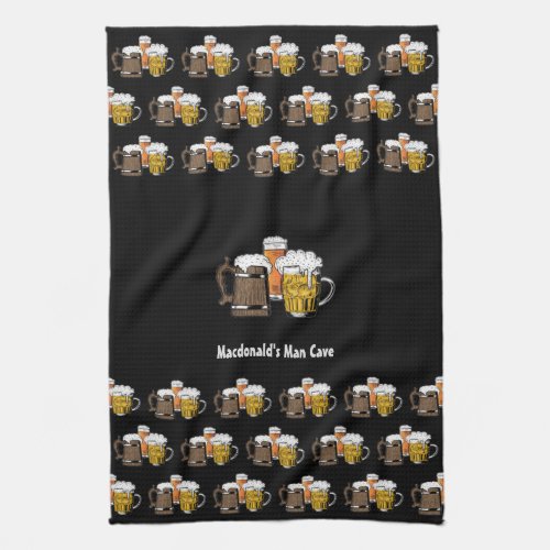 Novelty Three Beers Cartoon CUSTOM PHOTO Black Kitchen Towel