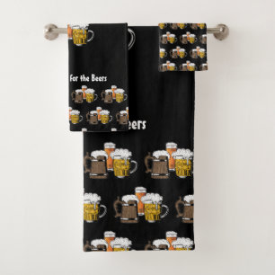 Novelty Three Beers Cartoon CUSTOMIZABLE Black Bath Towel Set
