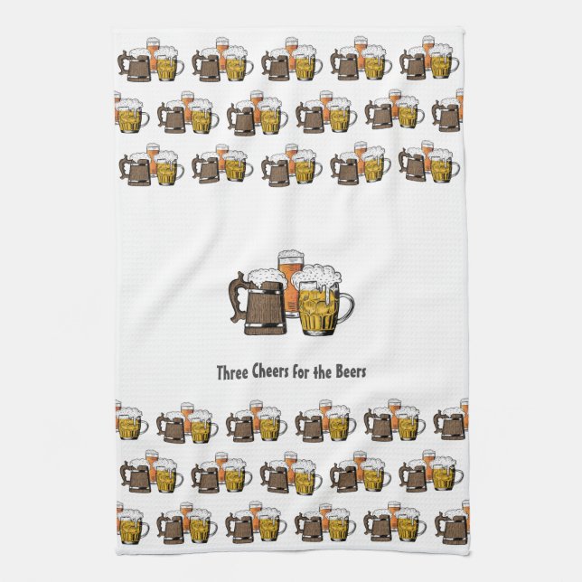 Novelty Three Beers Cartoon CUSTOMIZABLE PHOTO Kitchen Towel (Vertical)