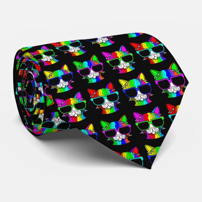 Novelty Very Cool Rainbow Cat Pattern  Neck Tie (Rolled)