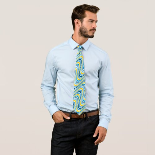 Novelty Wavy Striped Azure Blue  Yellow Neck Tie